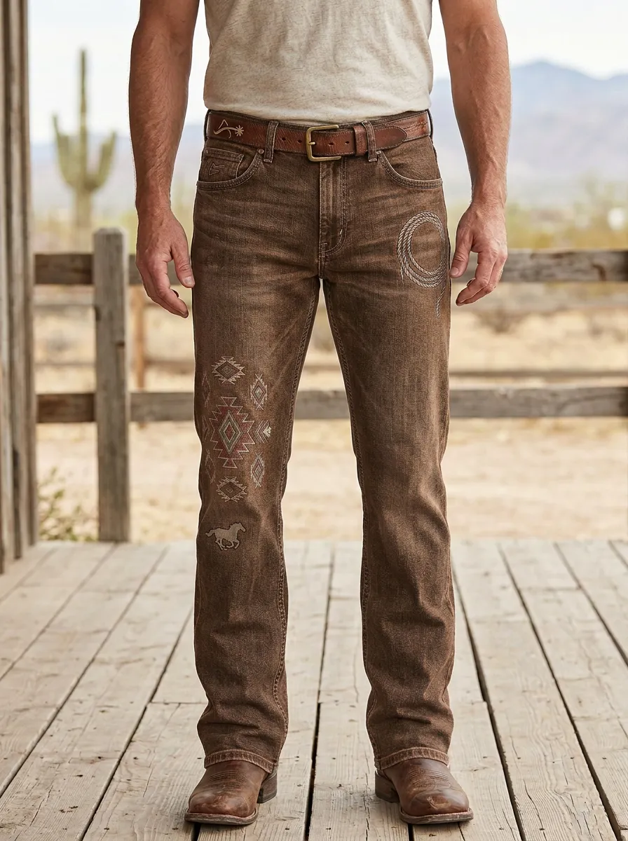 Men's Classic Western Cowboy Horse Lasso Southwestern Jeans