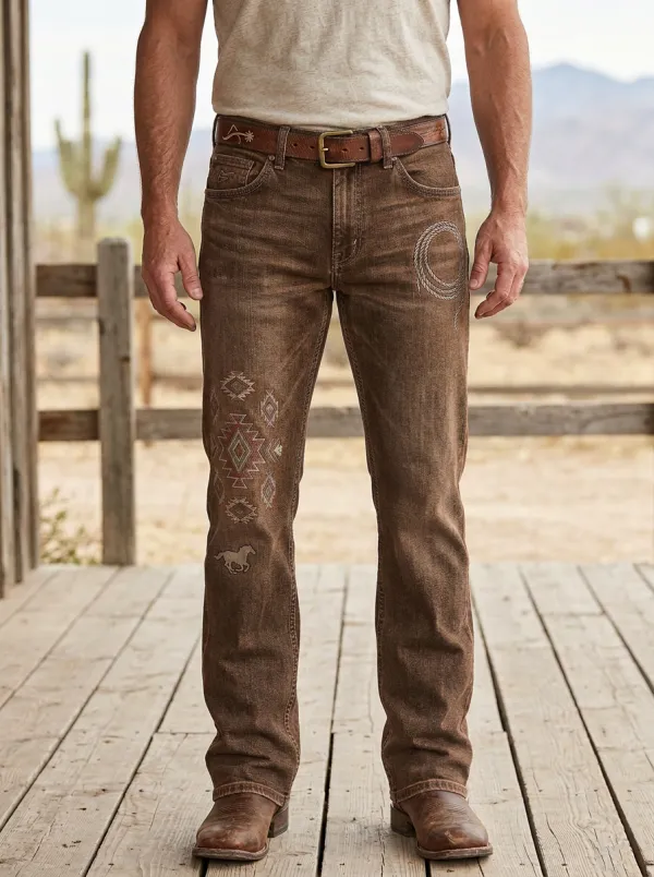 Men's Classic Western Cowboy Horse Lasso Southwestern Jeans