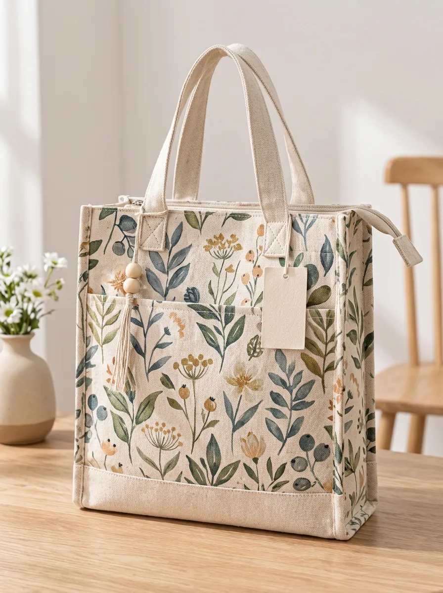Women's Botanical Floral Top Handle Printed Canvas Shoulder Tote Bag