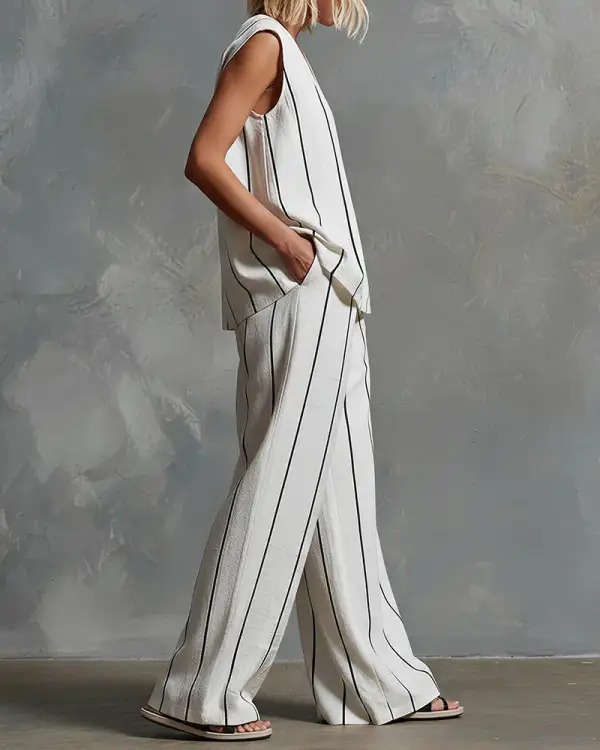 Effortless Striped Linen Two-Piece Set