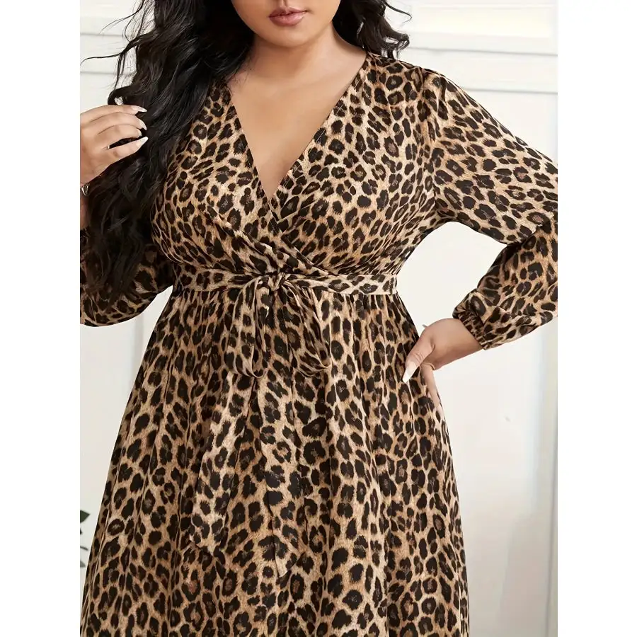 Plus Size Leopard Print Surplice Maxi Dress