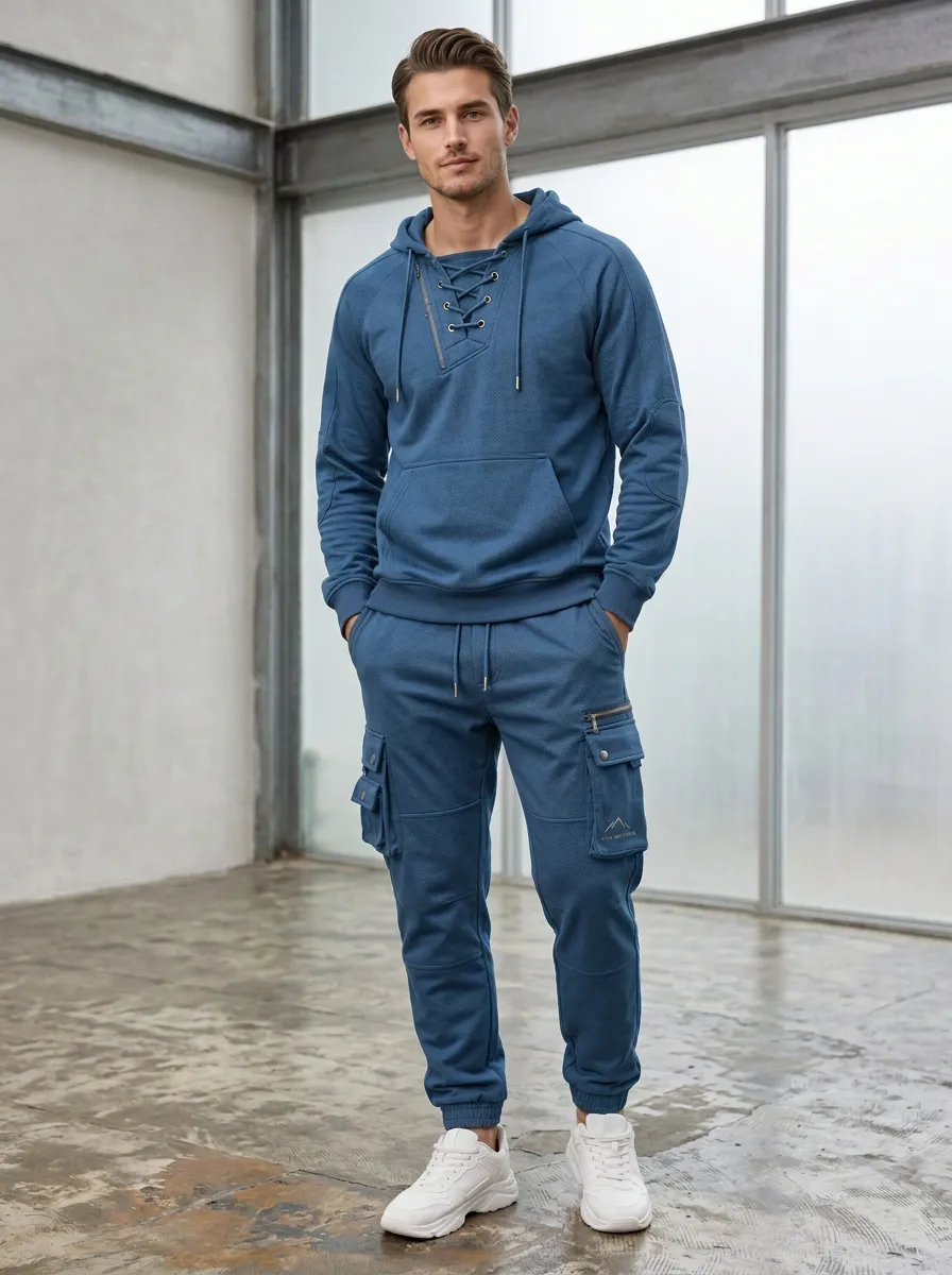 Core Lace-Up Multi Pocket Edit Men's Lace Up Hoodie And Cargo Jogger Set