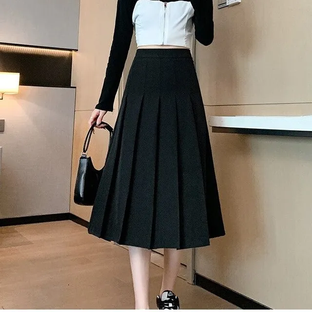 Streamlined A-Line High Waist Pleated Midi Skirt