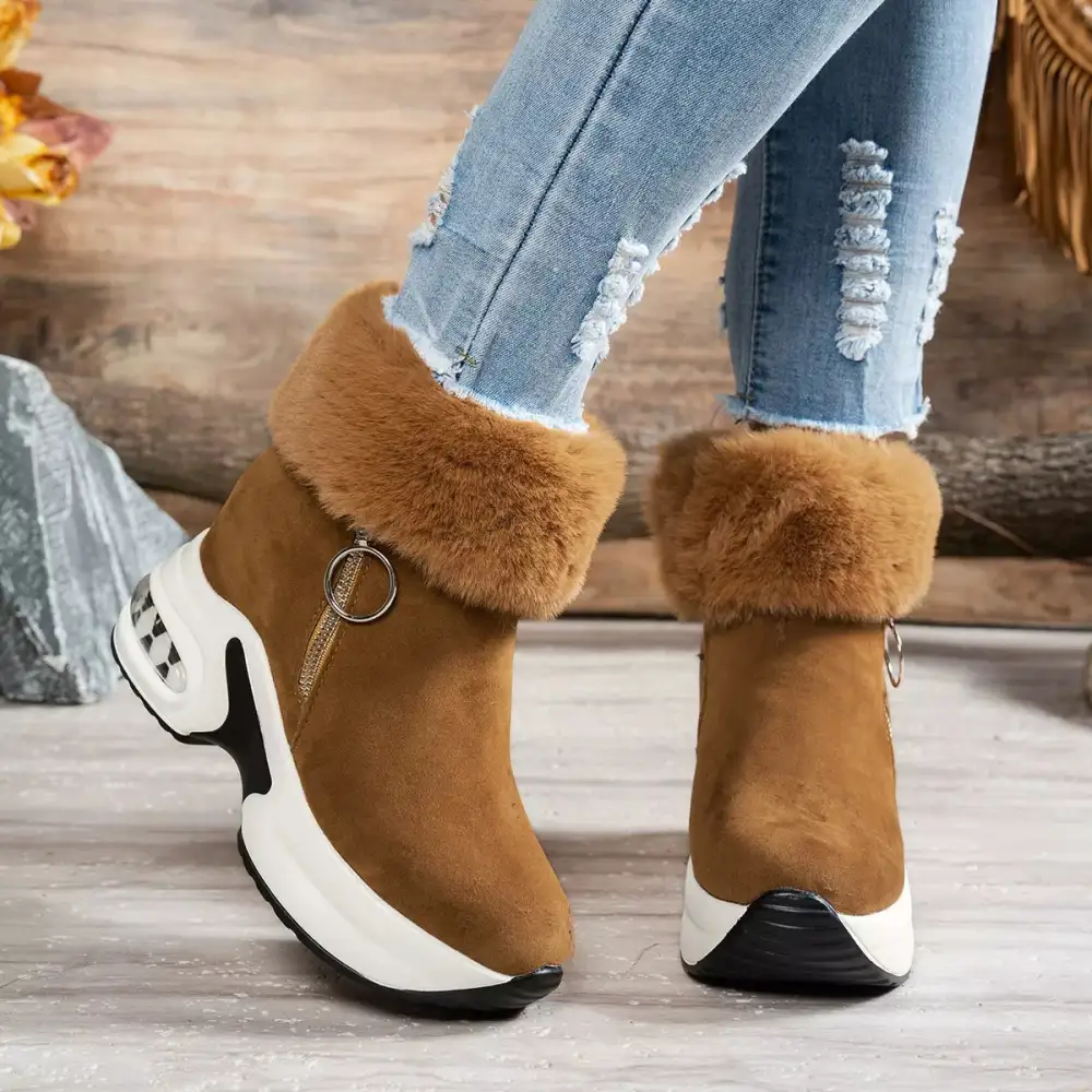 Fuzzy Side-Zip Platform Ankle Boots