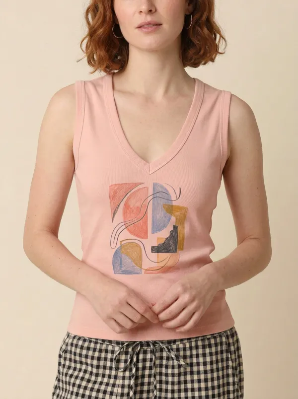 Women's Abstract Art Geometric Shapes Graphic V-neck Tank Top