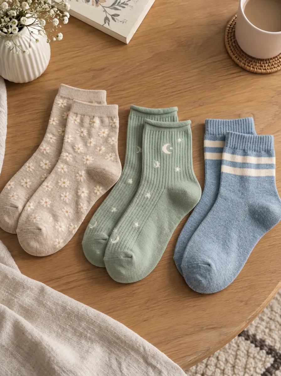 Women's Floral Moon Star Striped Printed Cotton Socks Set