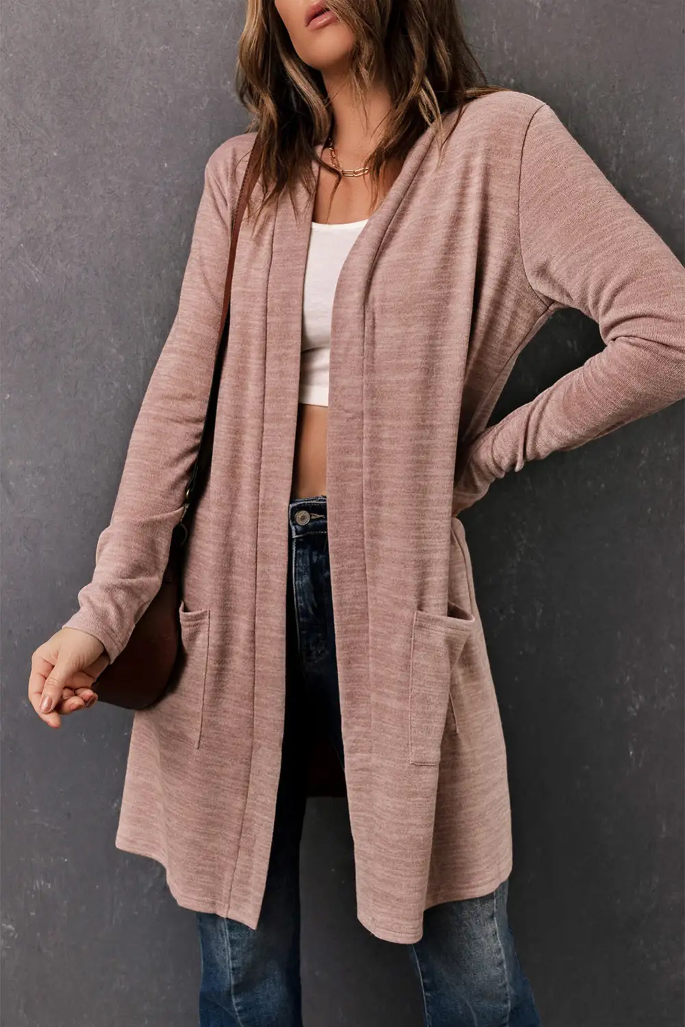 Tunic Back Open Front Pocketed Cardigan