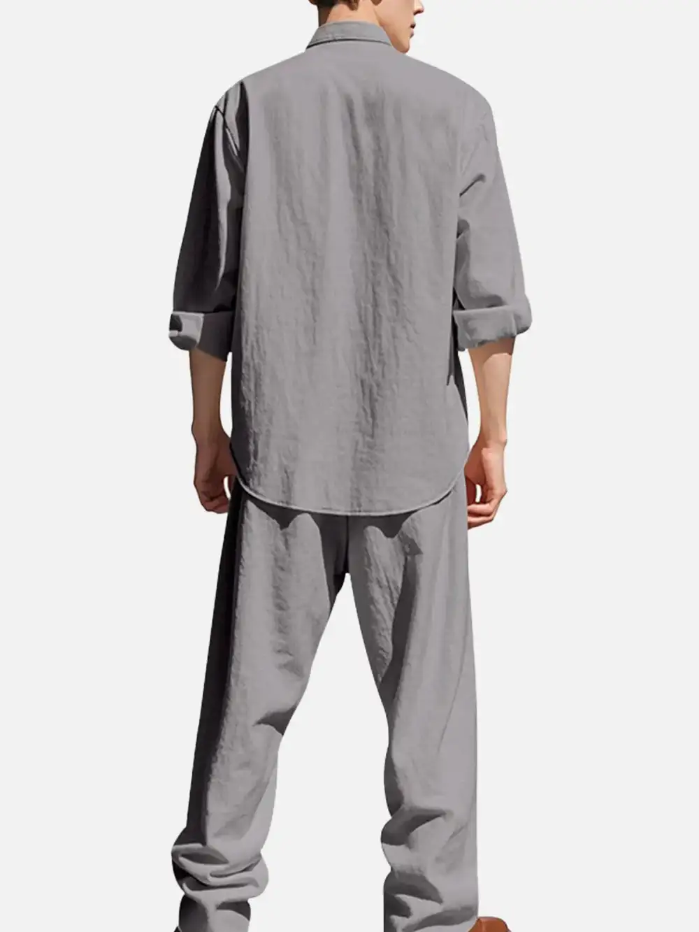 Linen Long Sleeve Elastic Waist Wide Leg Set Slow Living Linen Ensemble