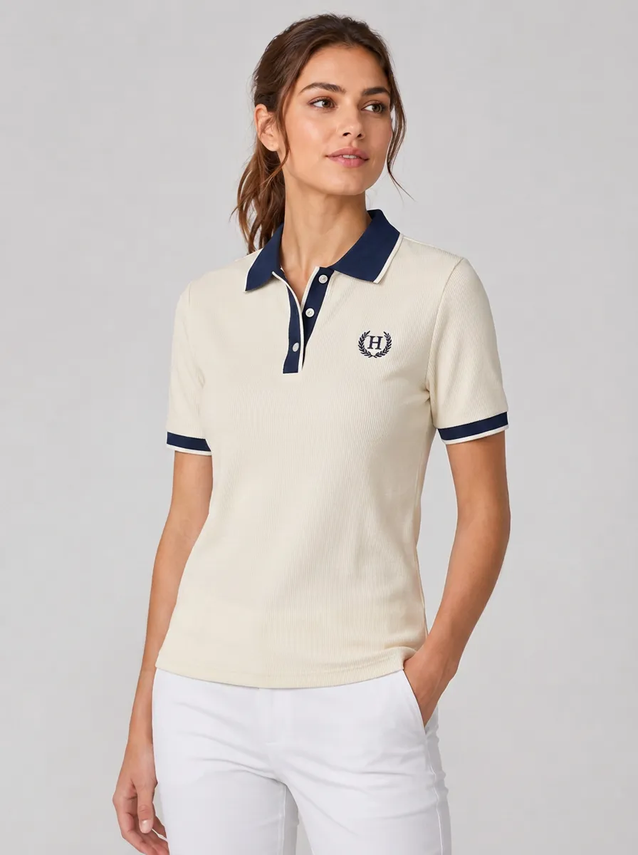 Women's Equestrian Lover Laurel Wreath H Logo Printed Polo Shirt