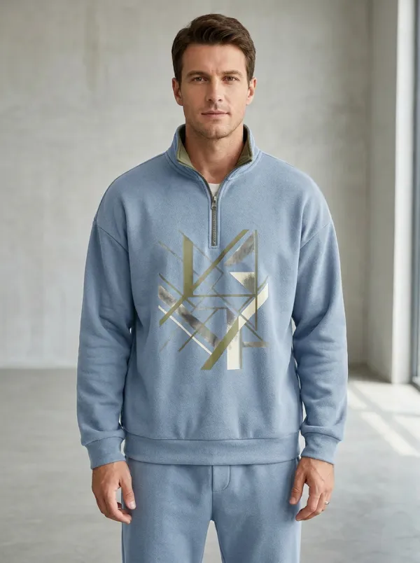 Casual Layout Half-Zip Geometric Abstract Men's Half-Zip Sweatshirt