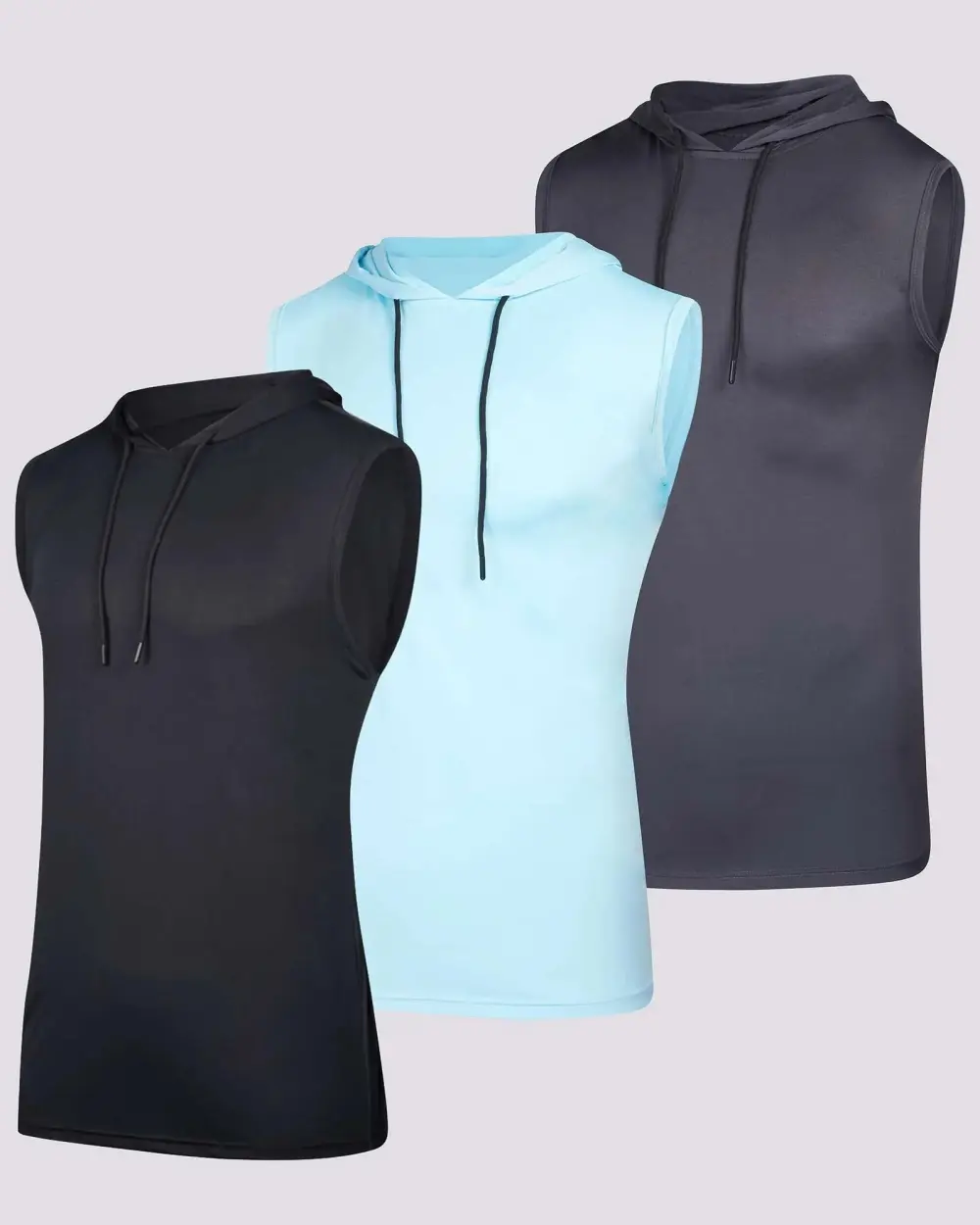 Men's Dry-Fit Active Hooded Tank Top Workout Drawstring Top (Available in Big & Tall)