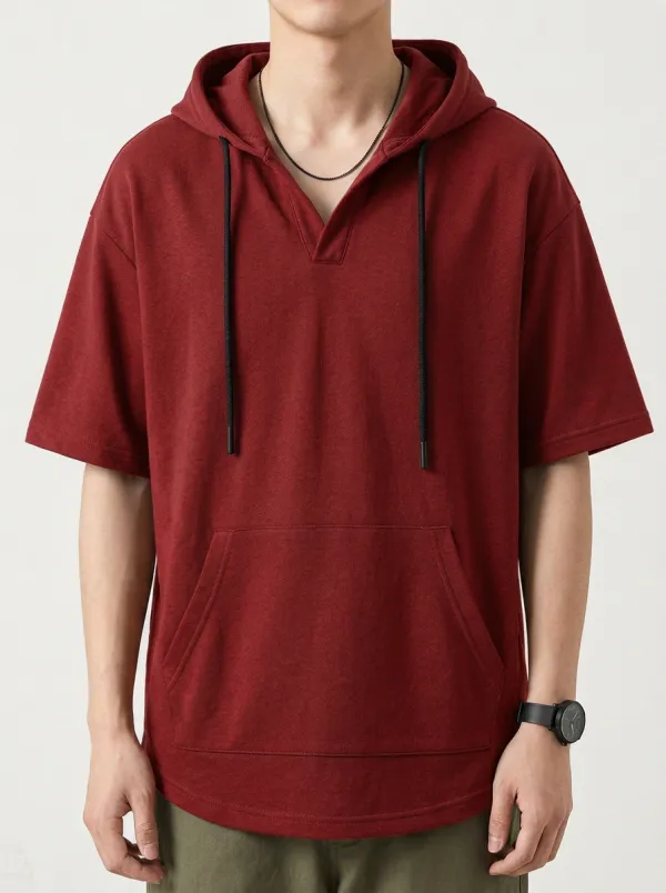Casual Short Sleeve Minimalist Solid Collection Men's Hoodie
