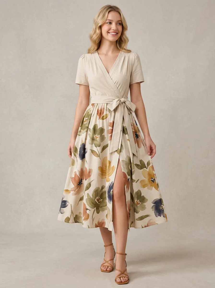 Women's Floral Lover Watercolor Flower Printed Wrap Dress