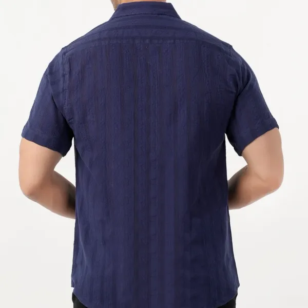 Men's Chambray Striped Half Sleeve Shirt