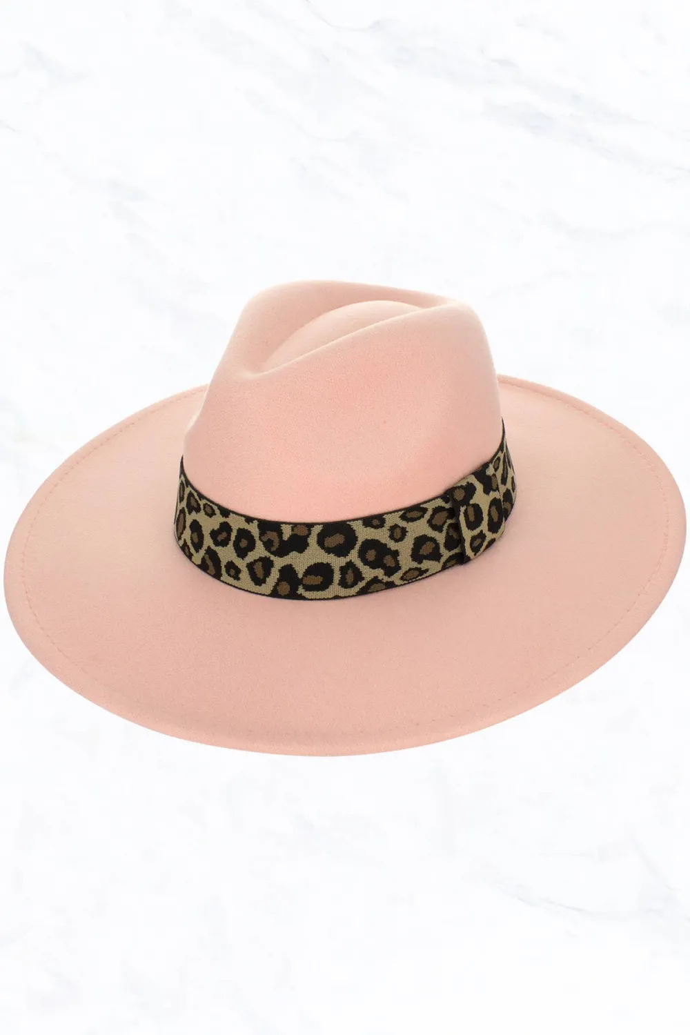 Big Brim Peach Heart Top Jazz Hat Wide Leopard Belt