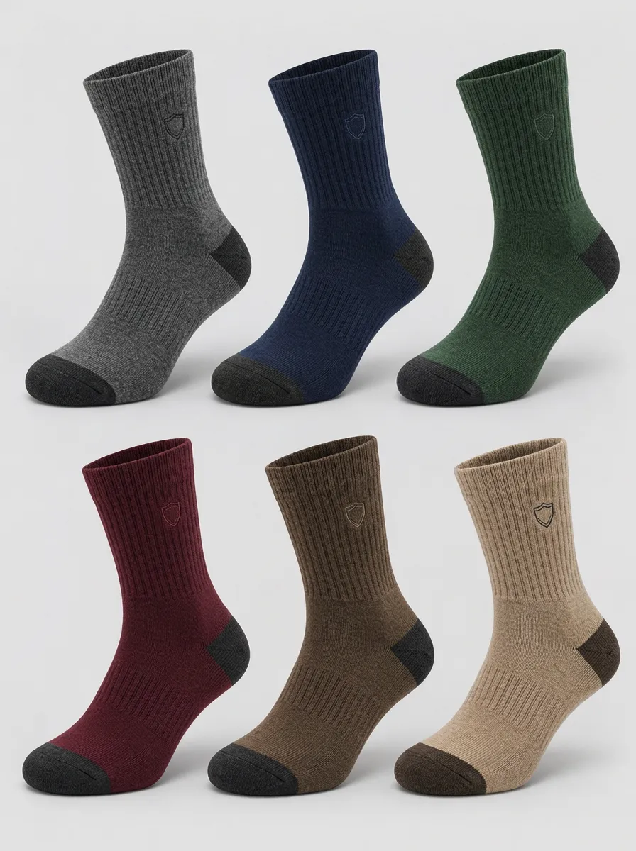 Men's Casual Minimalist Shield Logo Embroidered Ribbed Socks 4-Pack
