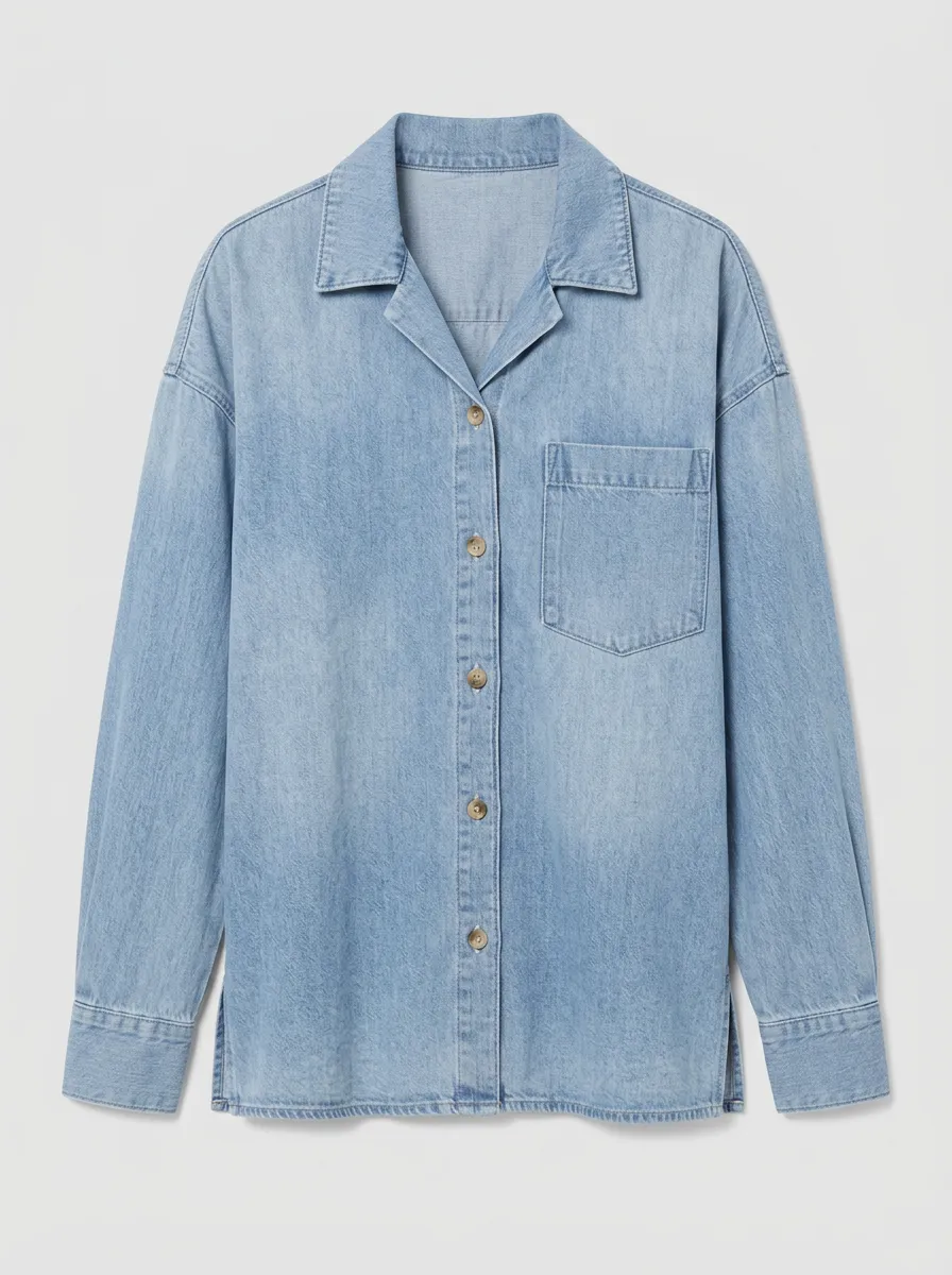 Women's Button Down Shirt Casual Light Wash Denim