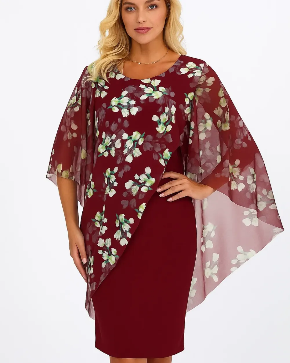 Floral Overlay Midi Dress  Layered Design