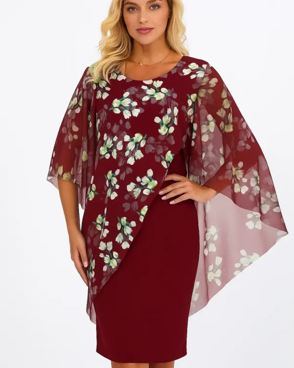 Floral Overlay Midi Dress  Layered Design
