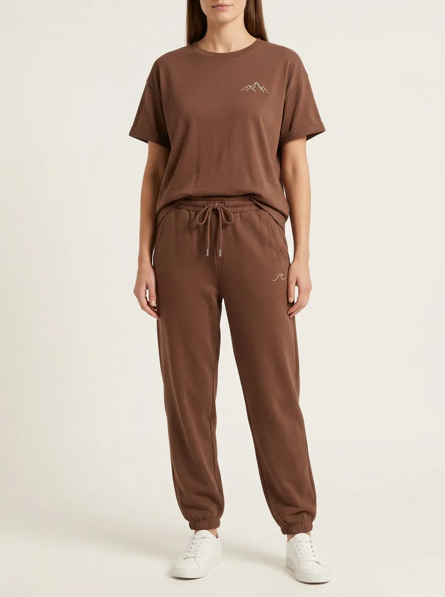 Women's Mountain Wave Embroidered Crewneck T-Shirt and Joggers Set