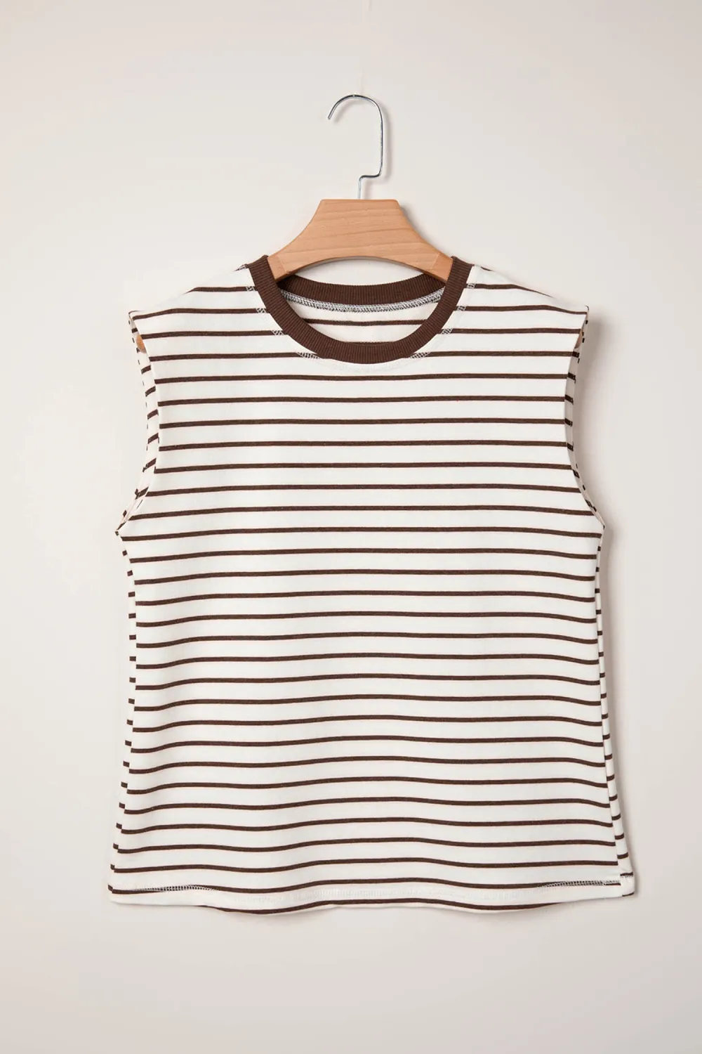 Brown Stripe Ribbed Round Neck Tank Top