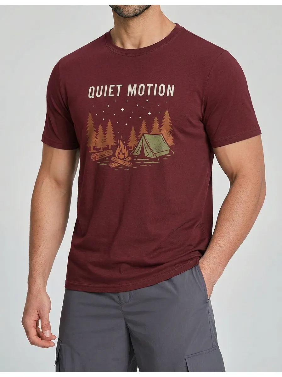 Men's Camping Lover Quiet Motion Forest Campfire Printed T-shirt