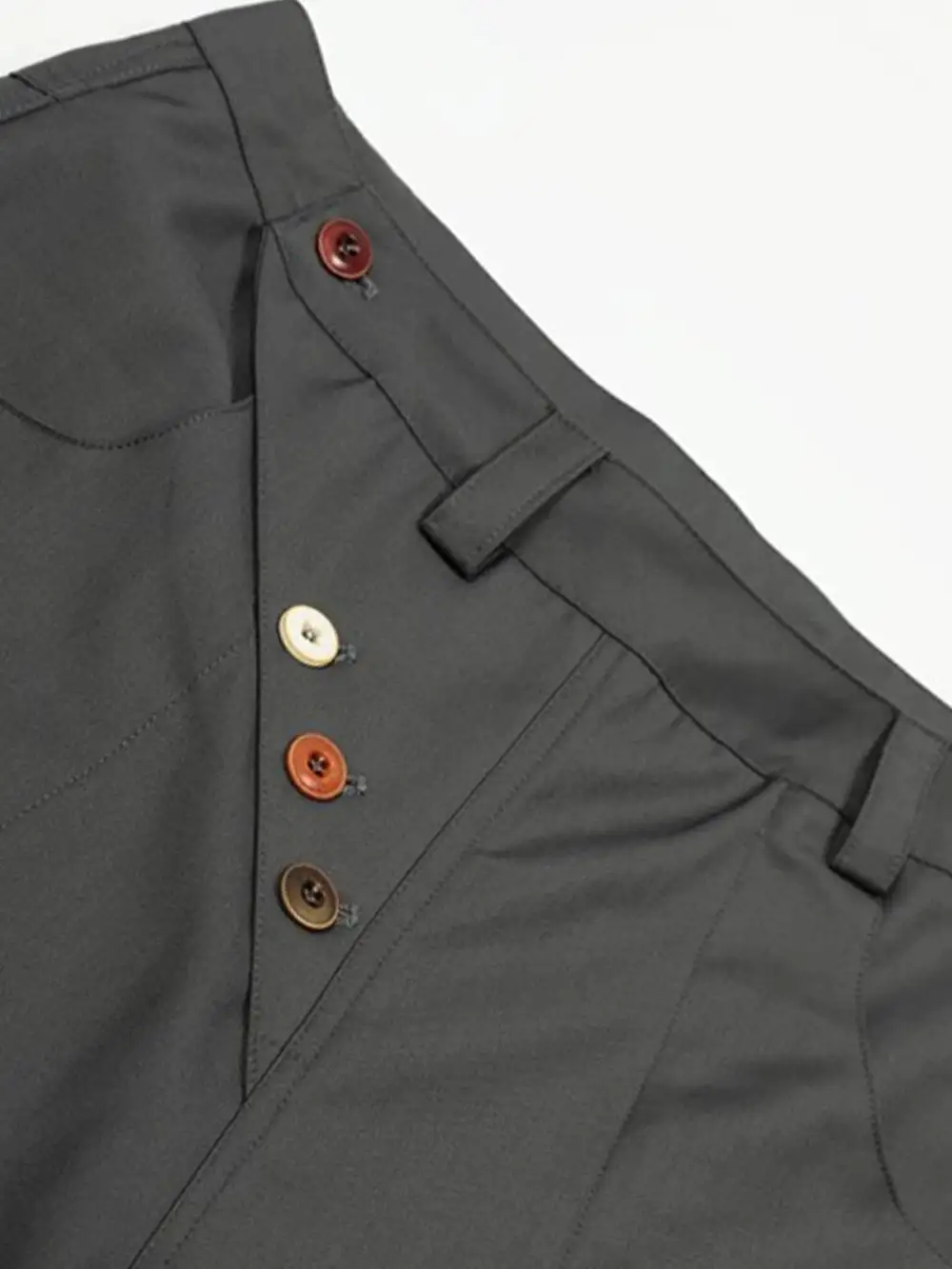 Curved-Cut Button-Detail Pants