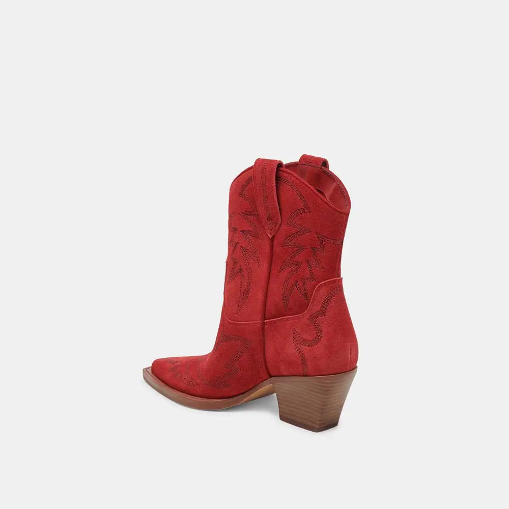 Faux-Suede Embroidered Pull-On Pointed-Toe Western Boots