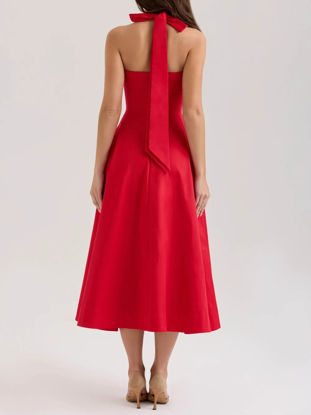 Elegant Square Neck Pleated Button Midi Dress