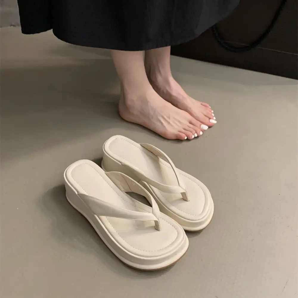 Raised Sole Thick Wedge Slide Sandals