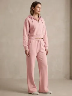 Women's Textured Cropped Hooded Jacket and Flare Pants Active Set
