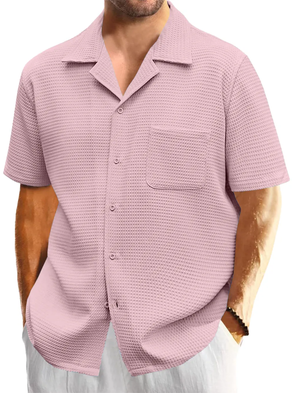 Textured Knit Open Collar Shirt