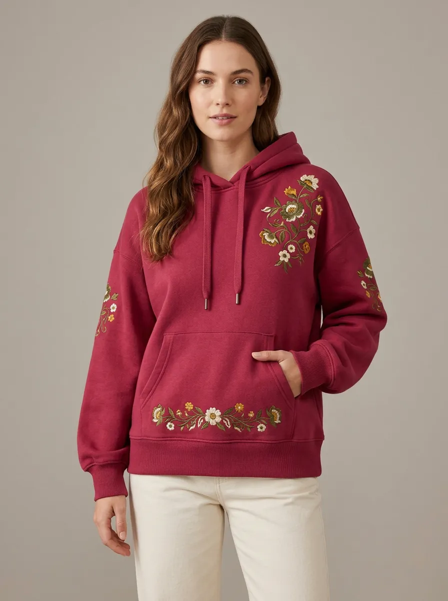 Women's Everyday Floral Embroidered Graphic Hoodie