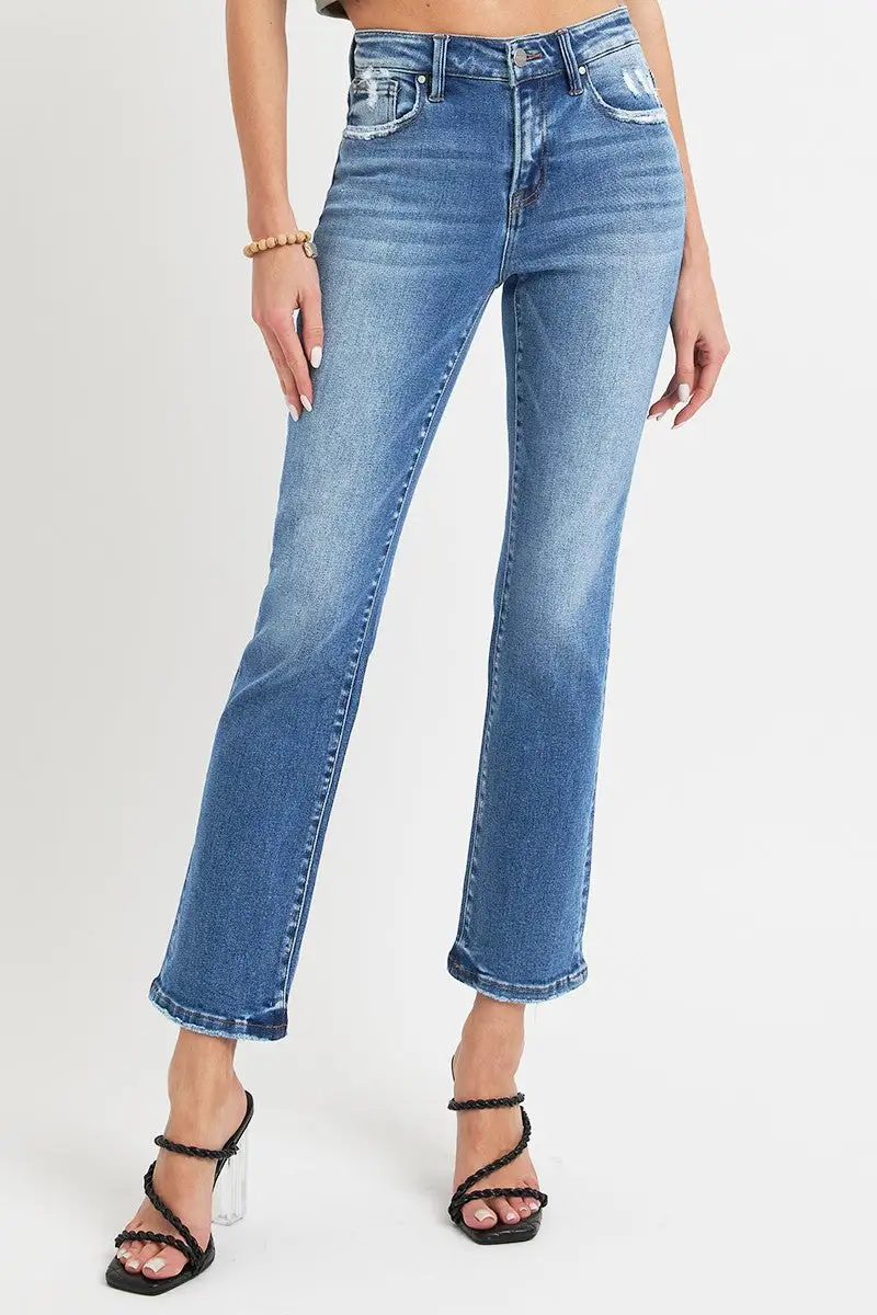 Mid Rise Ankle Straight Pocket Denim Jeans