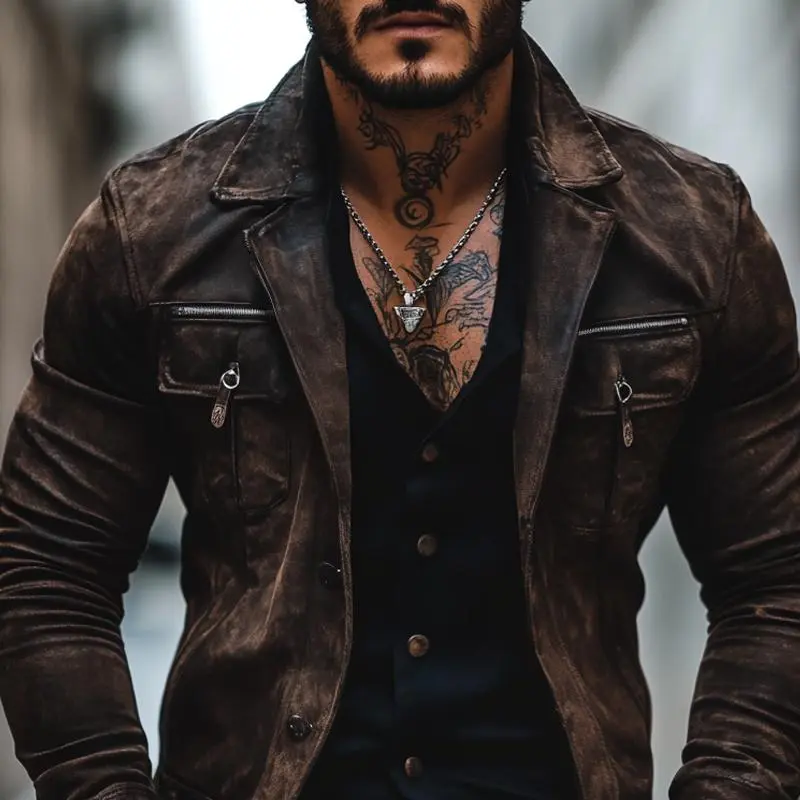 Suede Button Distressed Jacket