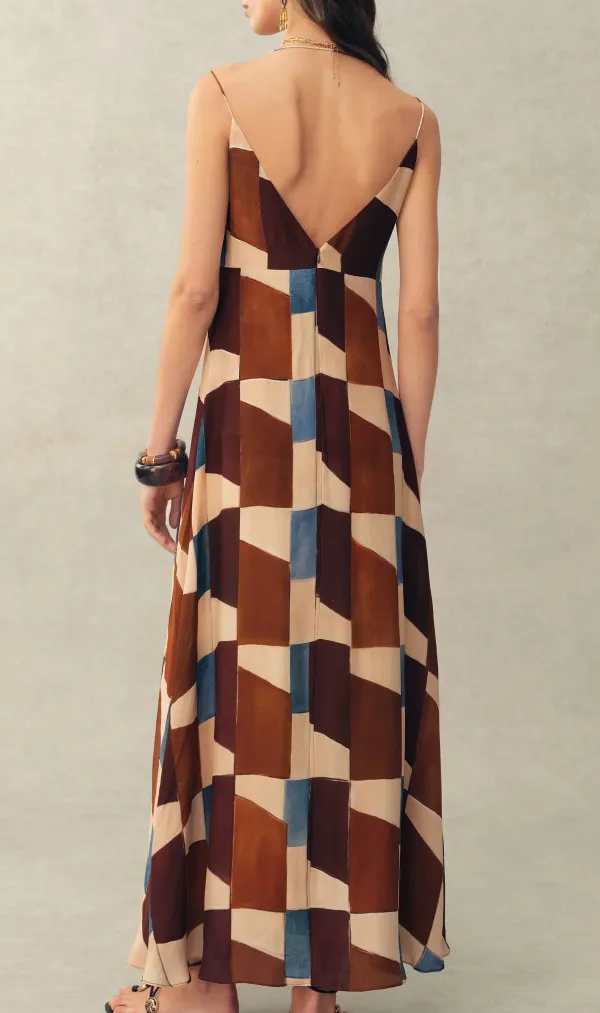 Halter Neck Printed Crinkle Gauze Maxi Dress