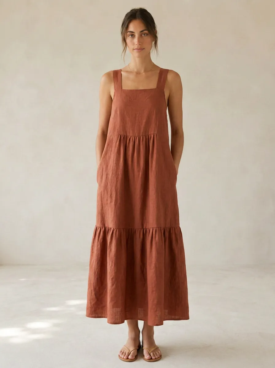 Women's Relaxed-Line Casual Linen Maxi Backless Dress