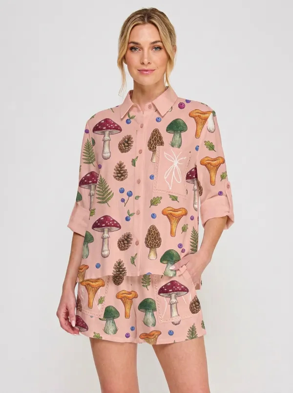 Women's Mushroom Forest Nature Graphic Button-up Shirt Tank Top