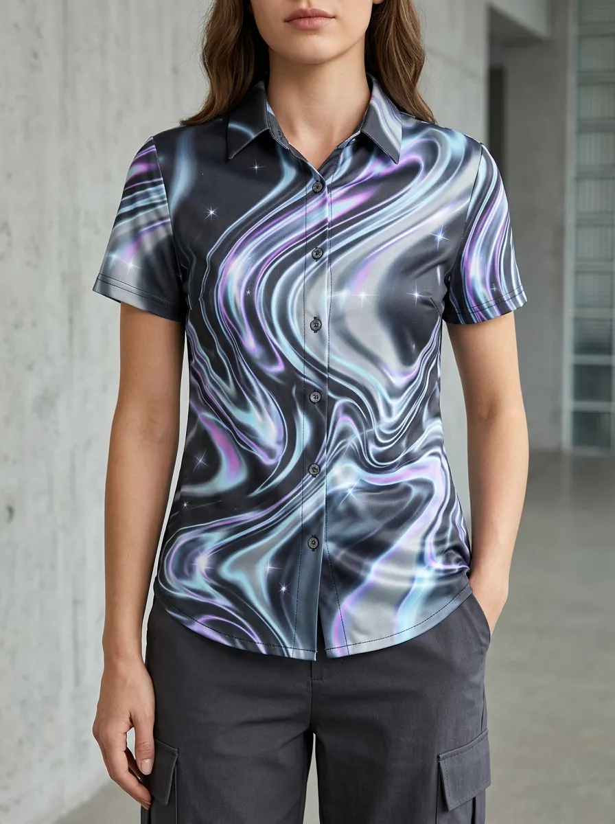 Women's Psychedelic Galaxy Swirl Printed Shirt