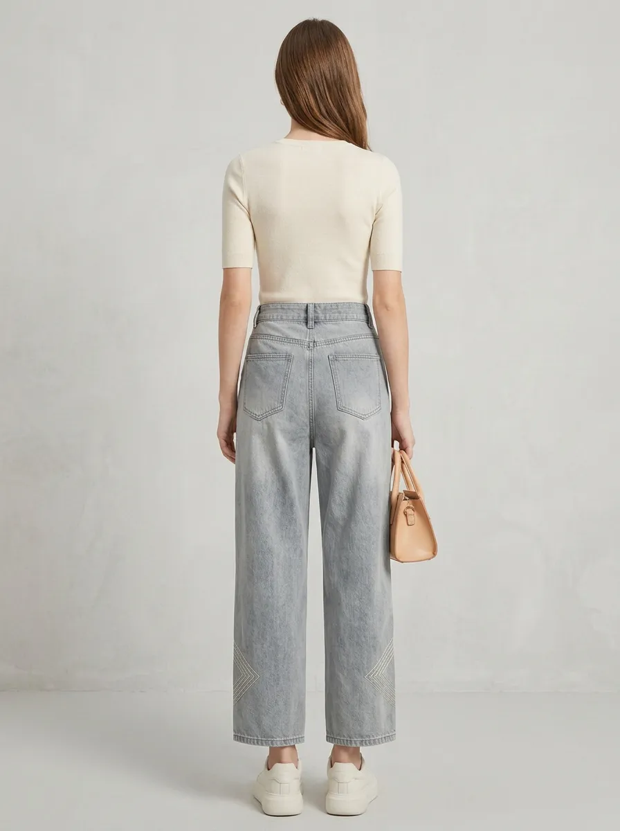 Women's Embroidered Geometric Wide Leg Jeans
