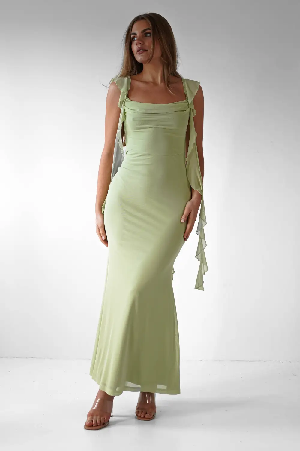  Ruffle Maxi Evening Dress