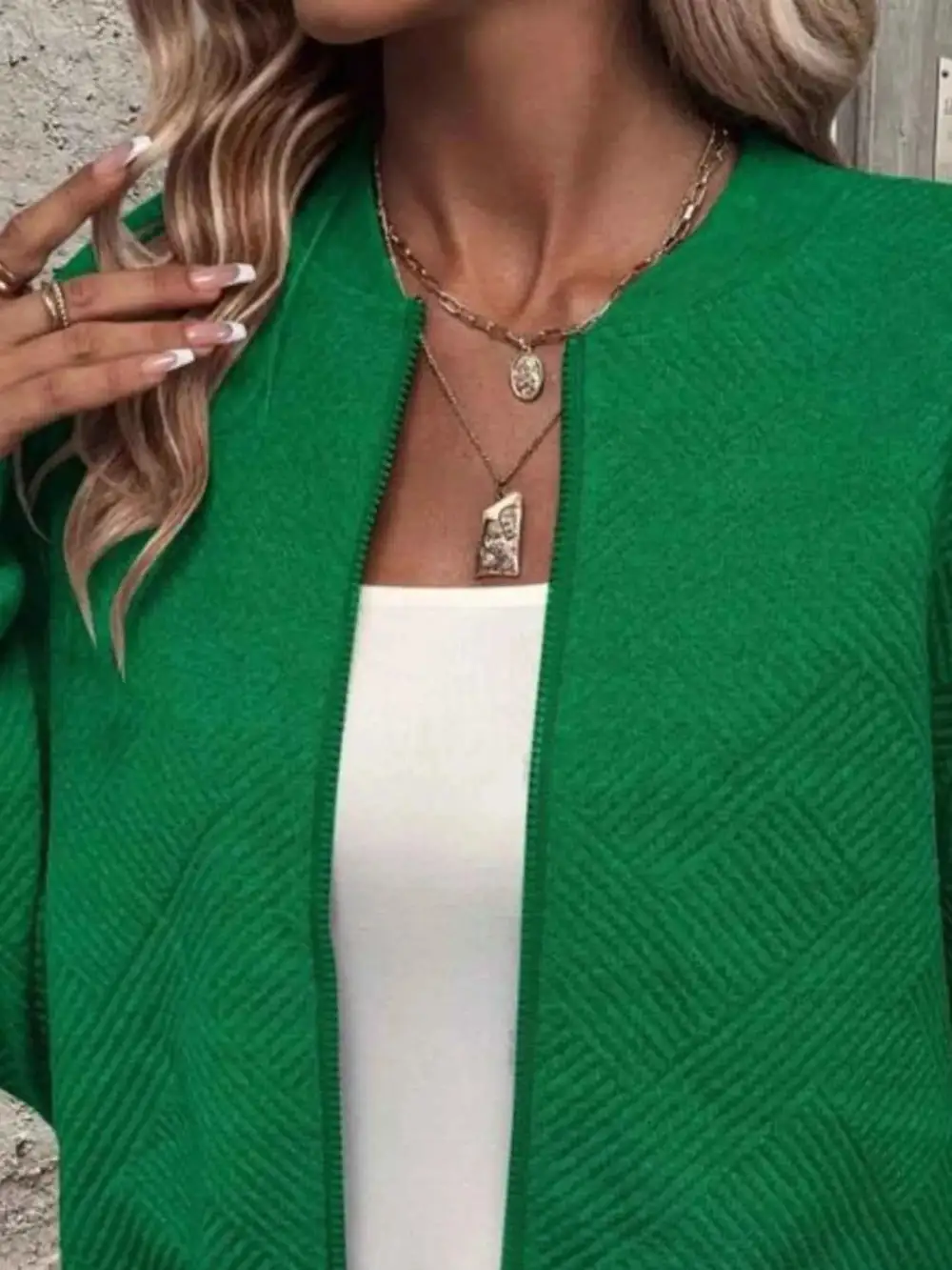 Plus Size Zip-Up Long Sleeve Textured Jacket