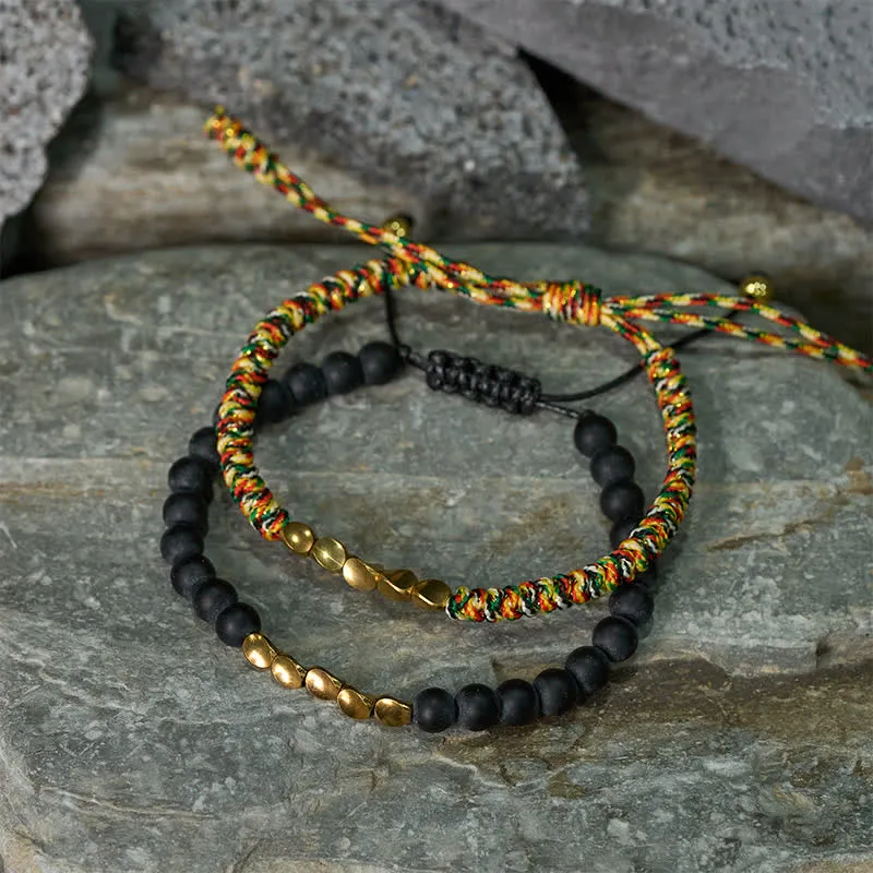 Natural Frosted Stone Bead Copper String Cure Bracelet