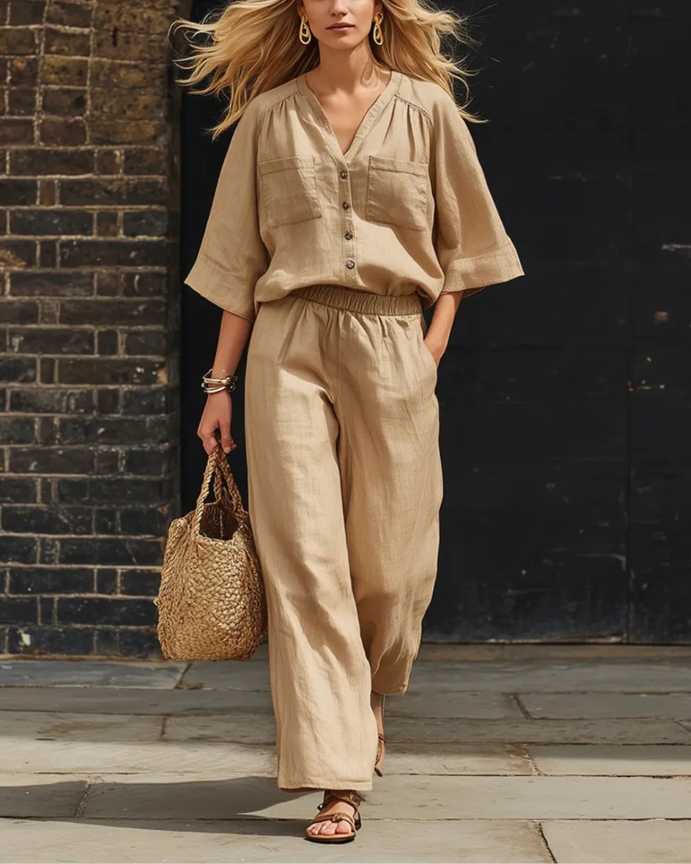 Relaxed Fit Two-Piece Set Breezy Minimalist Coordinated Elegant Outfit