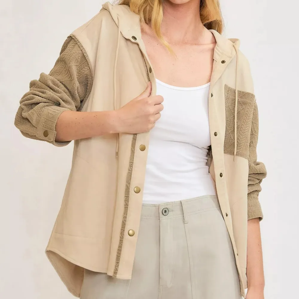 Textured Pocket Detail Washed Casual Shacket