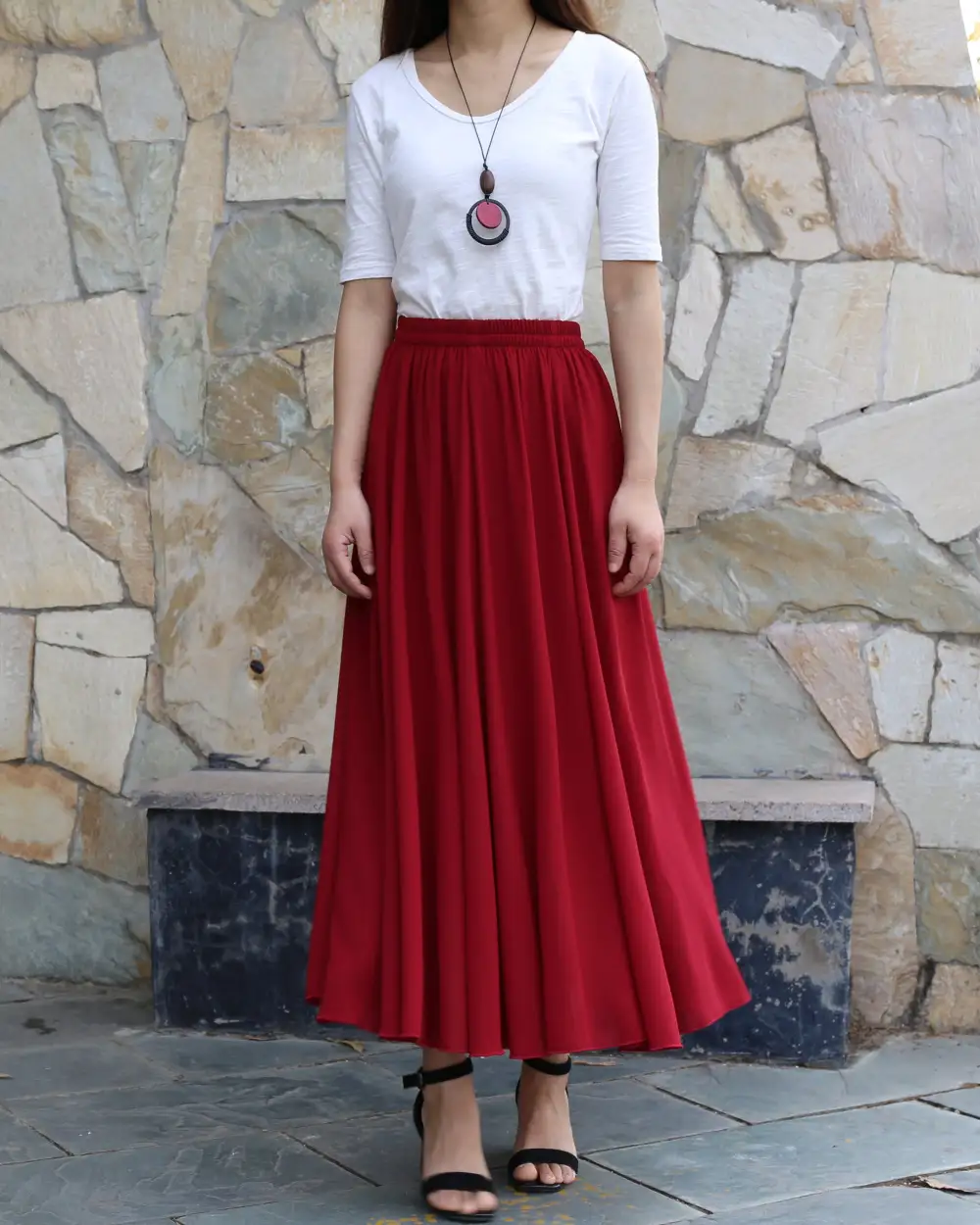 Relaxed Elastic Waist Chiffon A Line Maxi Skirt
