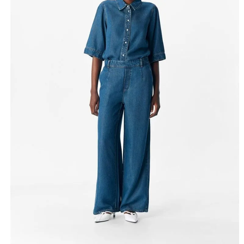 Wide-Leg Relaxed Denim-Look Women's Trousers