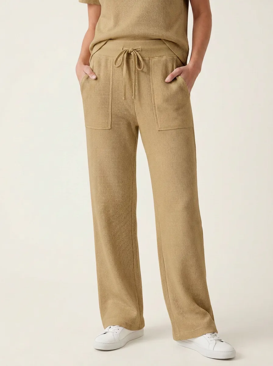 Women's Waffle Knit Drawstring Pocket Lounge Pants