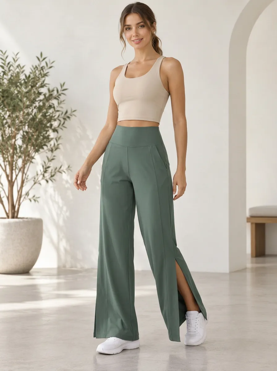 Women's Light Motion Wide Leg Slit Sport Pants