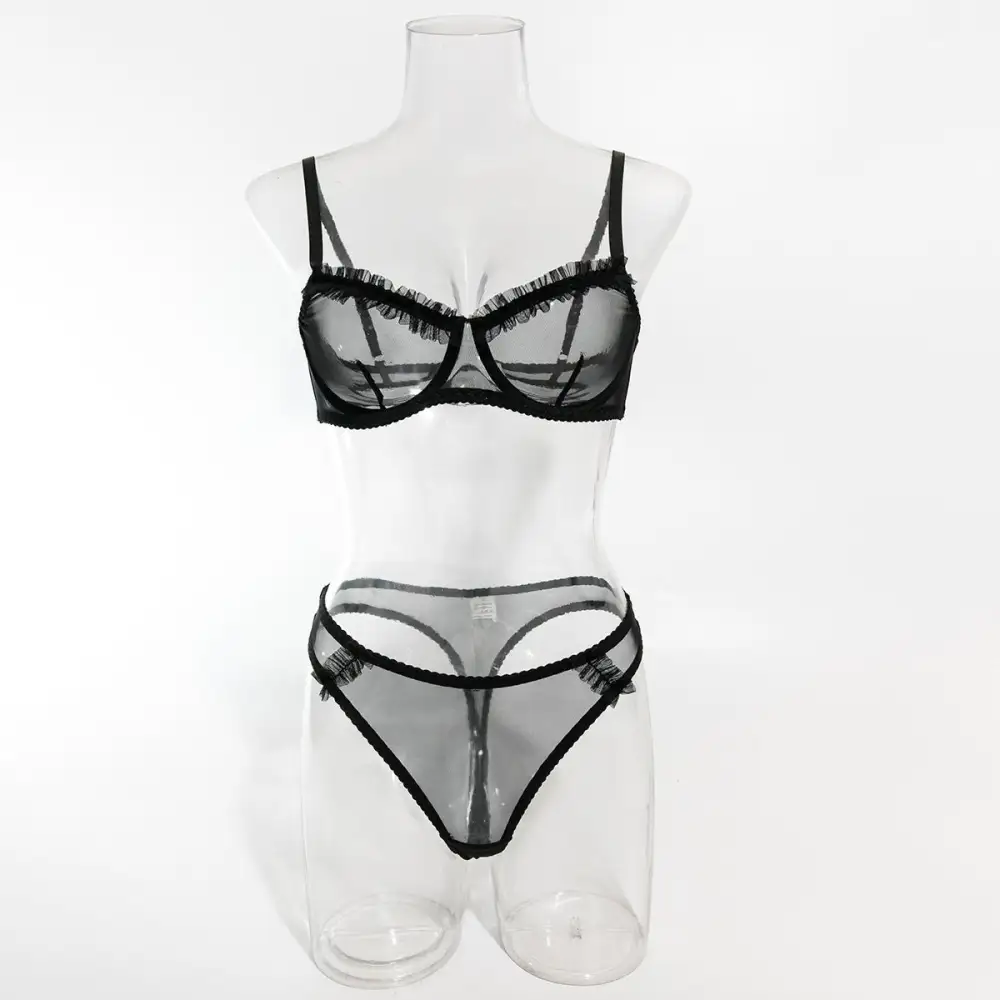 Gathered Pleated Mesh Underwire Lingerie Set
